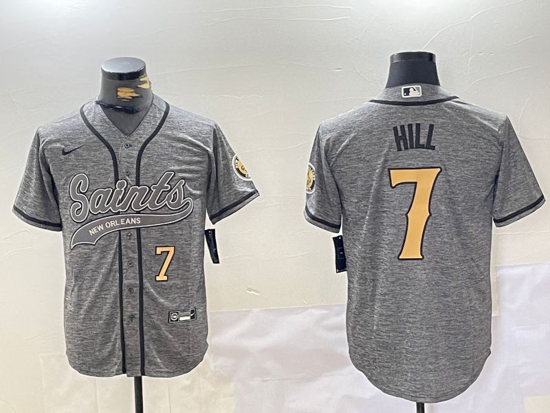 Men New Orleans Saints #7 Hill Grey Joint Name 2024 Nike Limited NFL Jersey style 2
